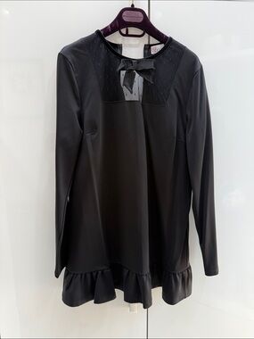Red Valentino . Black Long Sleeve Ruffle Hem Dress /Tunic with Bow Detail
